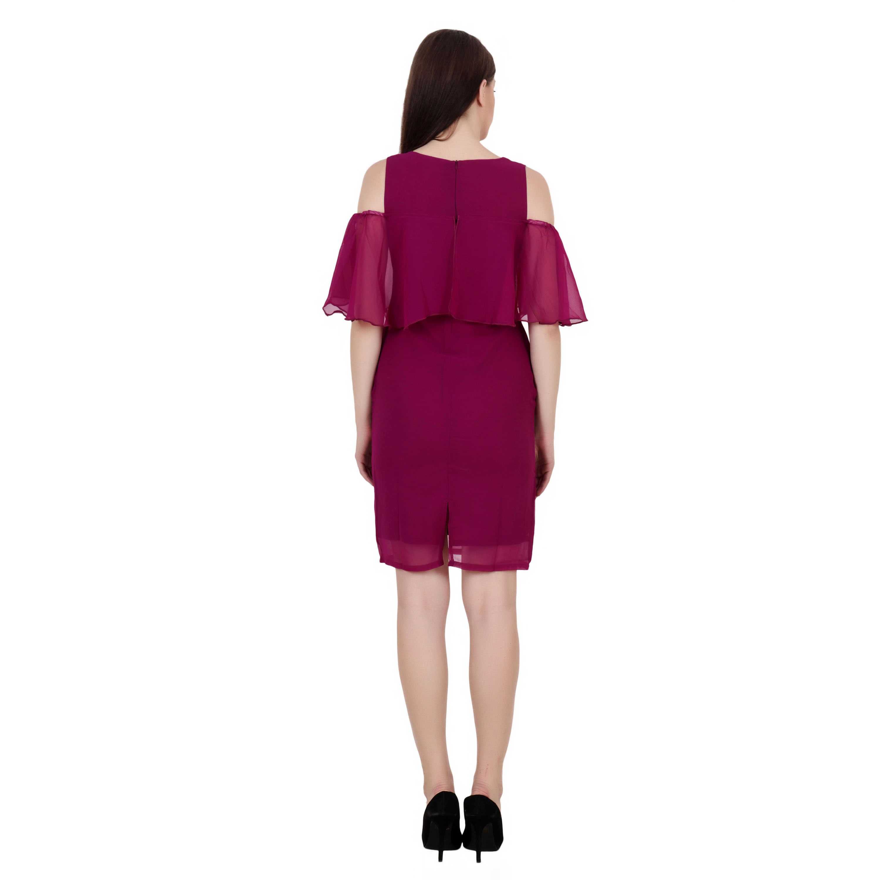 GRAPE PURPLE MIDI RUFFLE CAPE DRESS